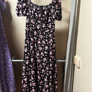 SHEIN Black and Pink Floral Dress